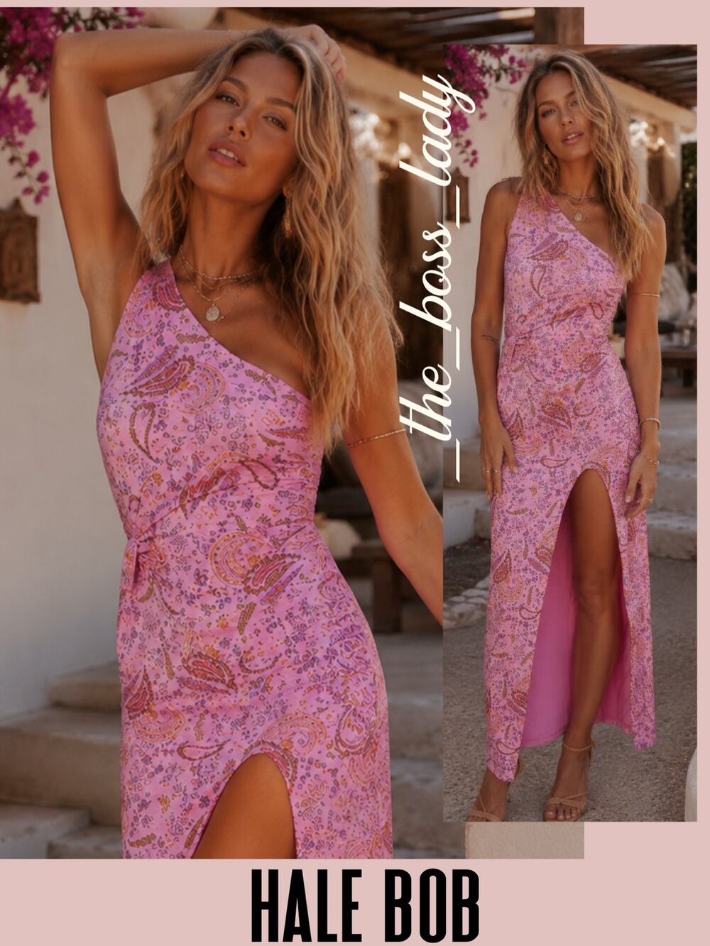 Hale Bob maxi dress one shoulder floral side slit column dress XS